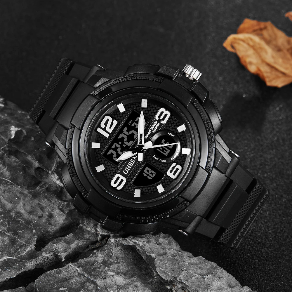 Digital Sport Watch for Men Dual time Waterproof Dual Time Tactical Men\'s Watches Red Silicone Quartz Male Military Clocks