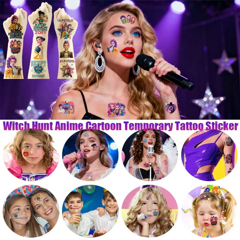 20 قطعة/المجموعة/مجموعة وشم مؤقت Kpop Demon Hunters الكرتوني - ملصقات رومي اللطيفة المقاومة للماء، هدية حفلة مضحكة