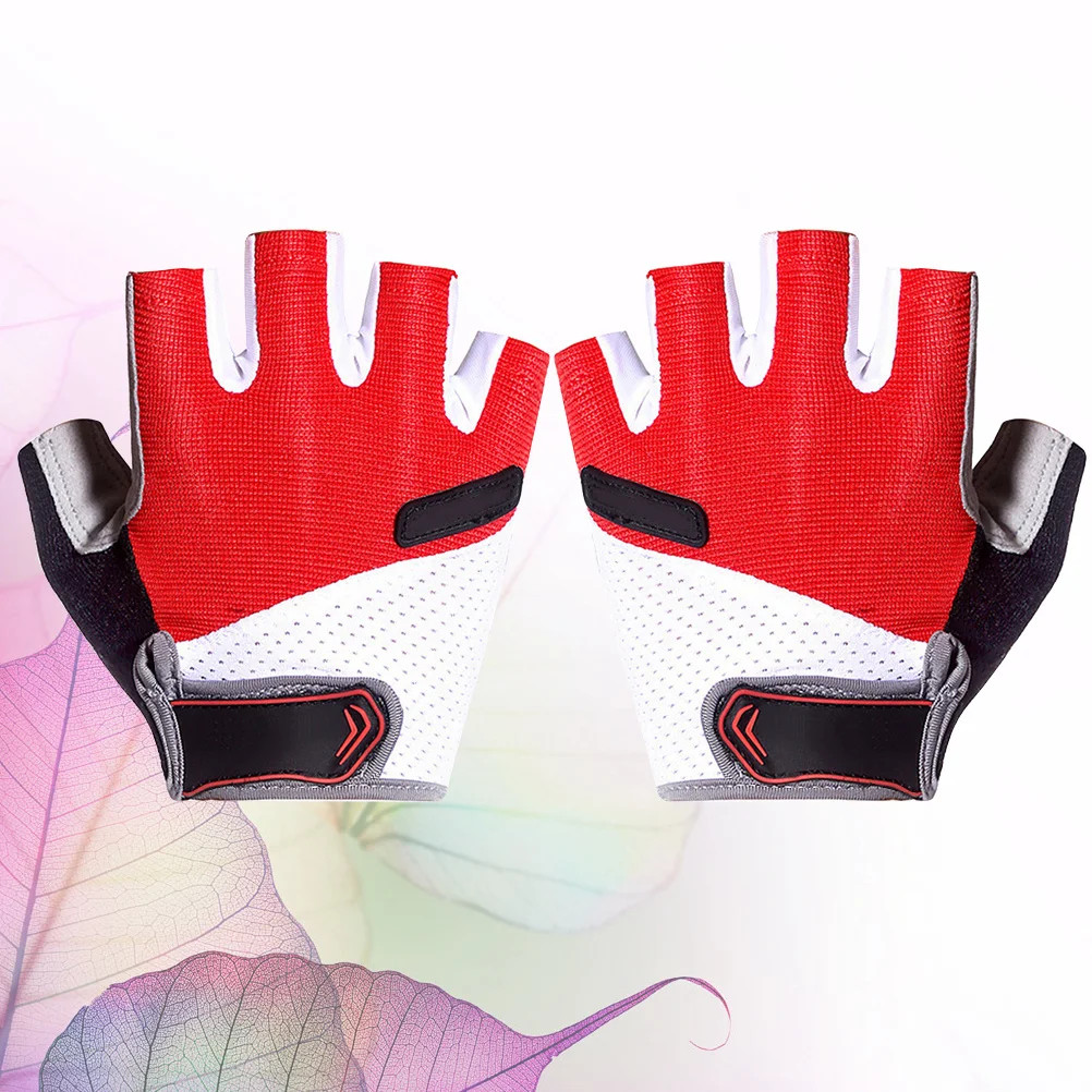 

1 Pair Bike Riding Gloves Breathable Anti-Slip Half Finger Cycling Gloves Shockproof Durable Grip For Driving Outdoor L (Red)