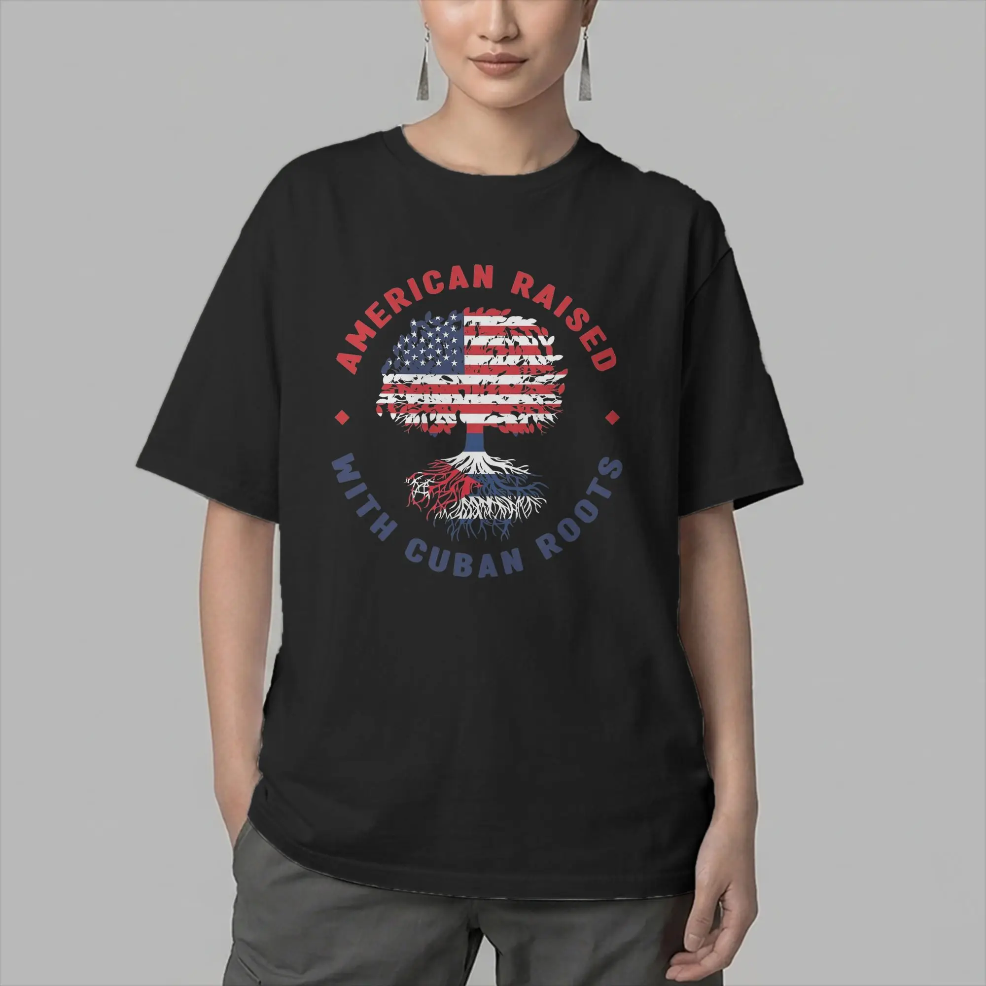 Men's T-Shirts American Raised with Cuban By Roots Vintage Cotton Tee Shirt Short Sleeve  T Shirt Round Collar Tops Gift Idea