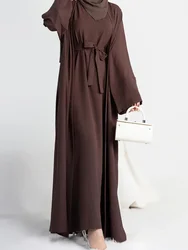 Conjunto de mujer musulmana, Kimono Abaya de 2 piezas con vestido interior sin mangas, trajes sencillos a juego, ropa islámica informal de Dubái y Turquía