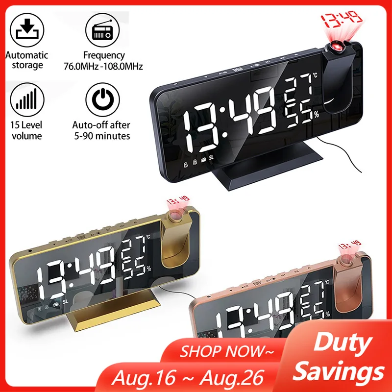 Despertador de projeção de rádio LED Digital Display de temperatura e umidade Relógio eletrônico de mesa com 180 °   Snooze do Projetor de Tempo