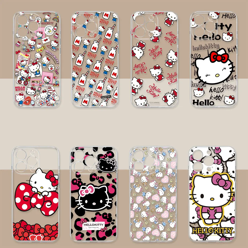 

Cartoon Hello Kitty Cat Bow Case for Samsung Galaxy S25 S24 S23 S22 S21 Ultra S20 S10 S25 Plus Fe Coque Transparent Phone Cover