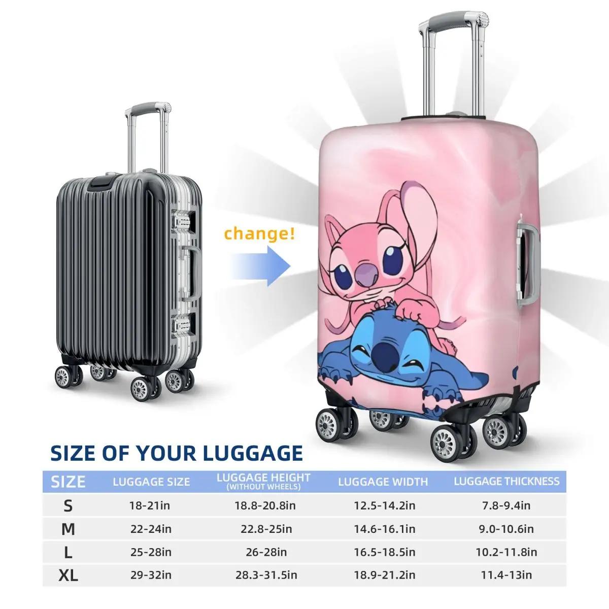 MINISO Stitch Custom Suitcase Cover Cartoon Graphic Printing Flight Business Fun Luggage Supplies Protection