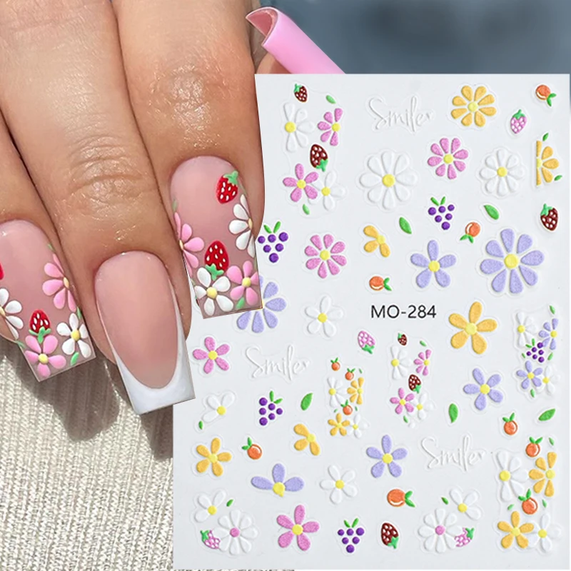 Ribbon Bowknot 3D Sticker Charms Nail Art Colored Flowers Nail Sticker Pink Blossom Nail Art Decals Sliders DIY Decorate