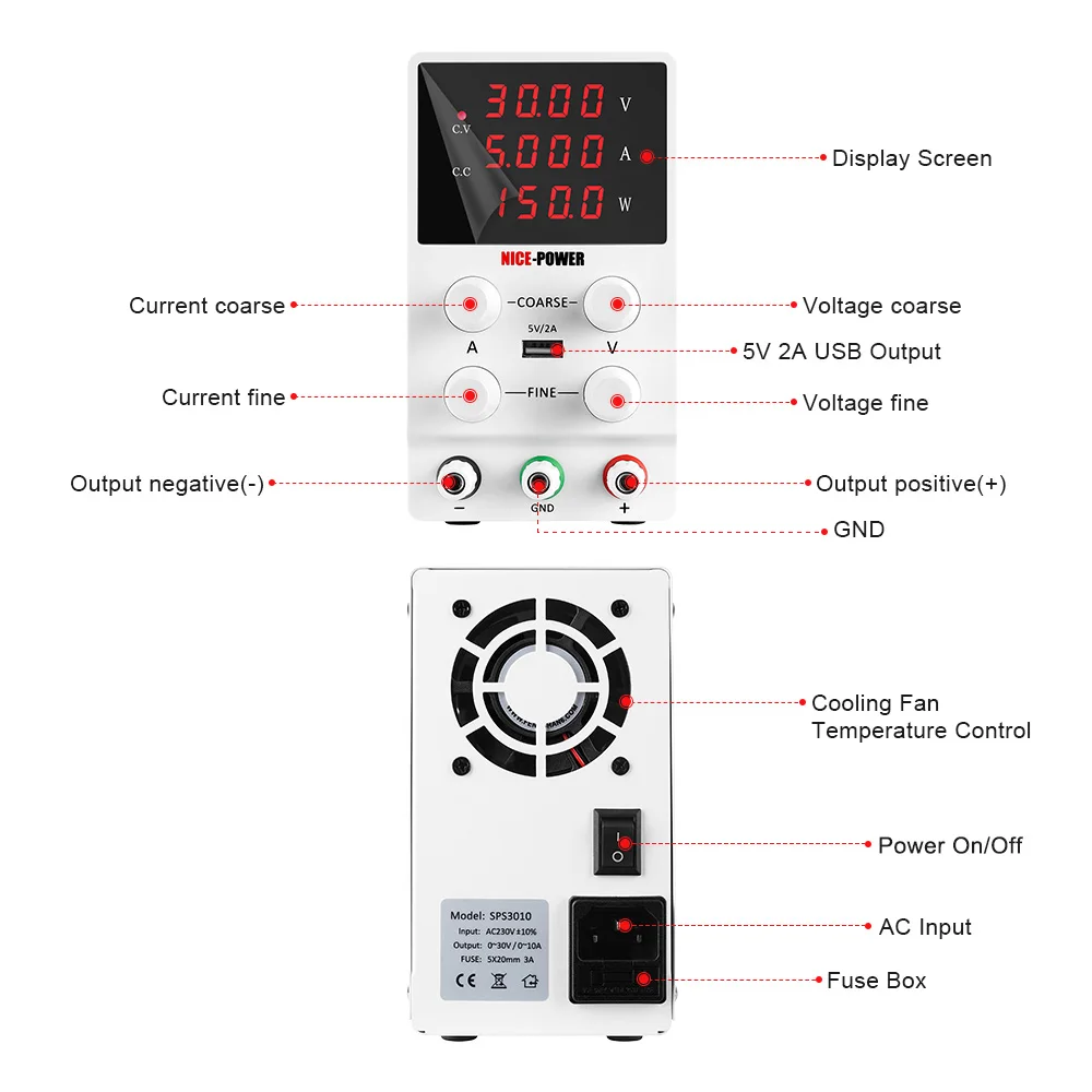 Nice Power SPS305W China Portable Power_Supplies Adjustable Mobile AC DC Switching Lab Digital DC Variable Power Supply 30V 5A