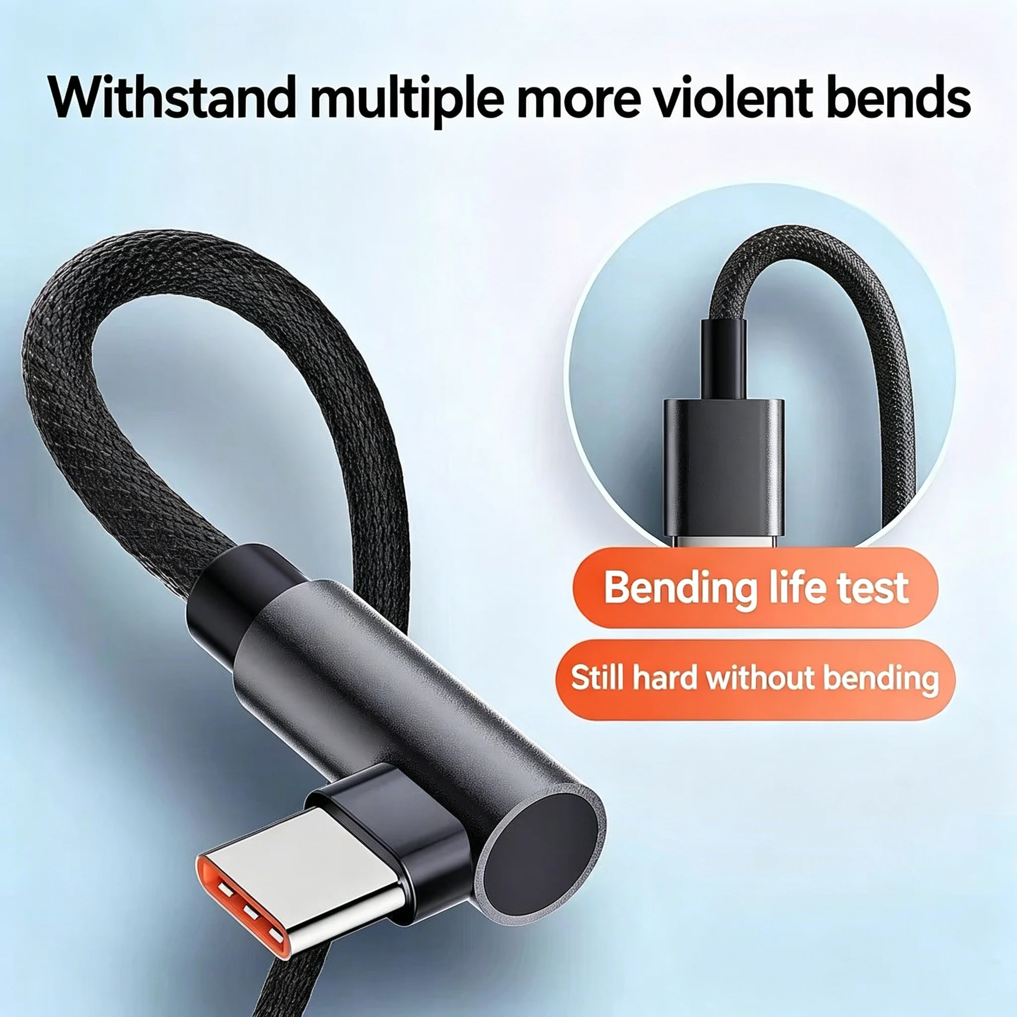 120W 6A Elbow Braided Type-C Fast Charging Cable Stretch Spring Design Car Phone Charger Cord Black & Red Two Colors，0.3m Cable