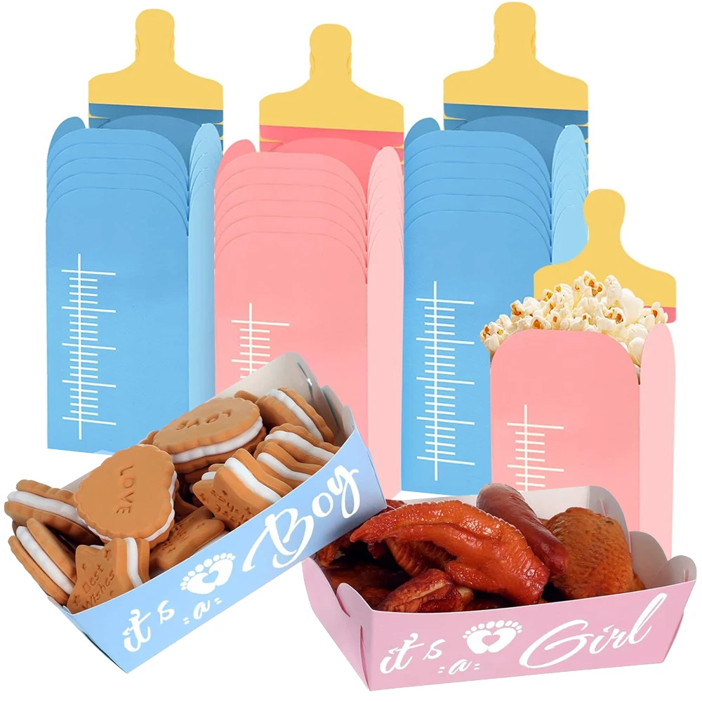 6pcs Gender Reveal Baby Bottle Popcorn Box Boat Box Popcorn Cookies Snack Boy or Girl Baby Shower Gender Reveal Party Decoration