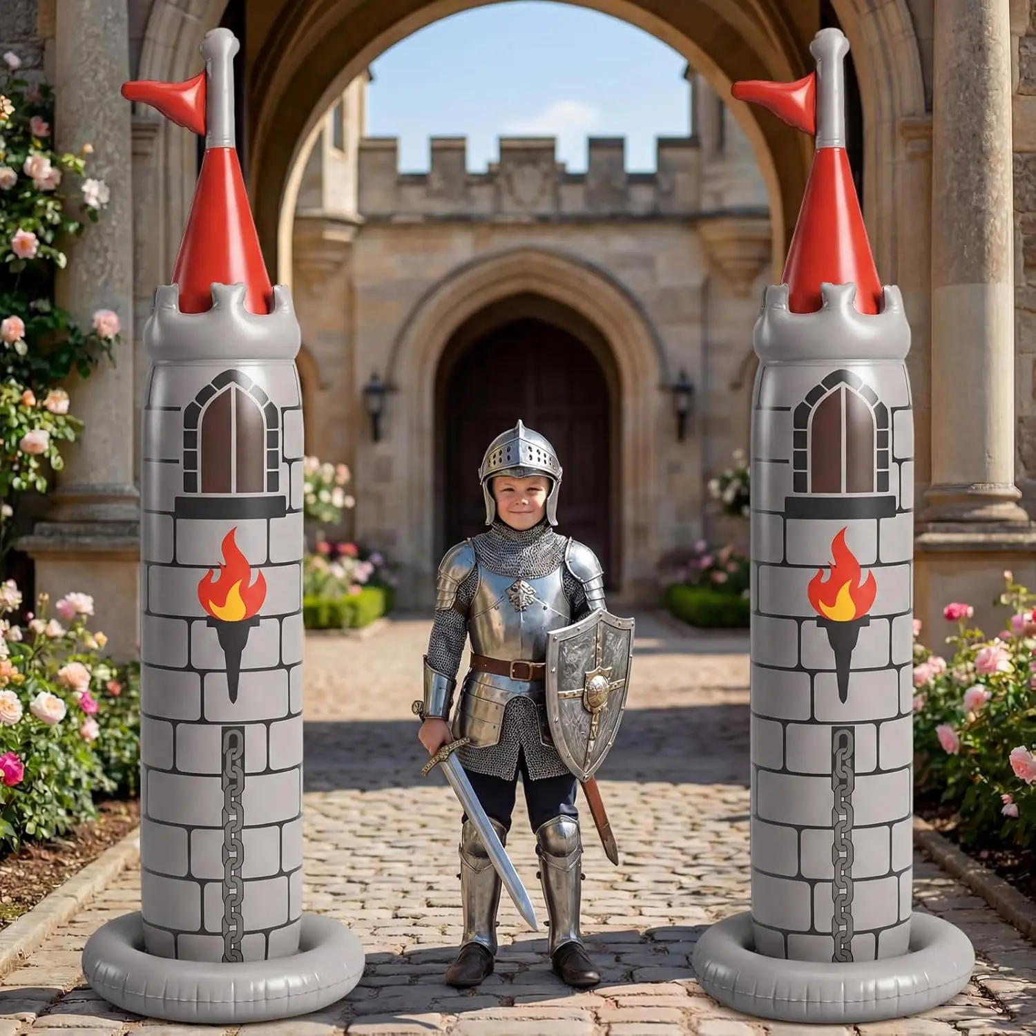 

Надувной замок-батут 6,2 фута для сада, дома и улицы, для праздничных украшений, в средневековом стиле