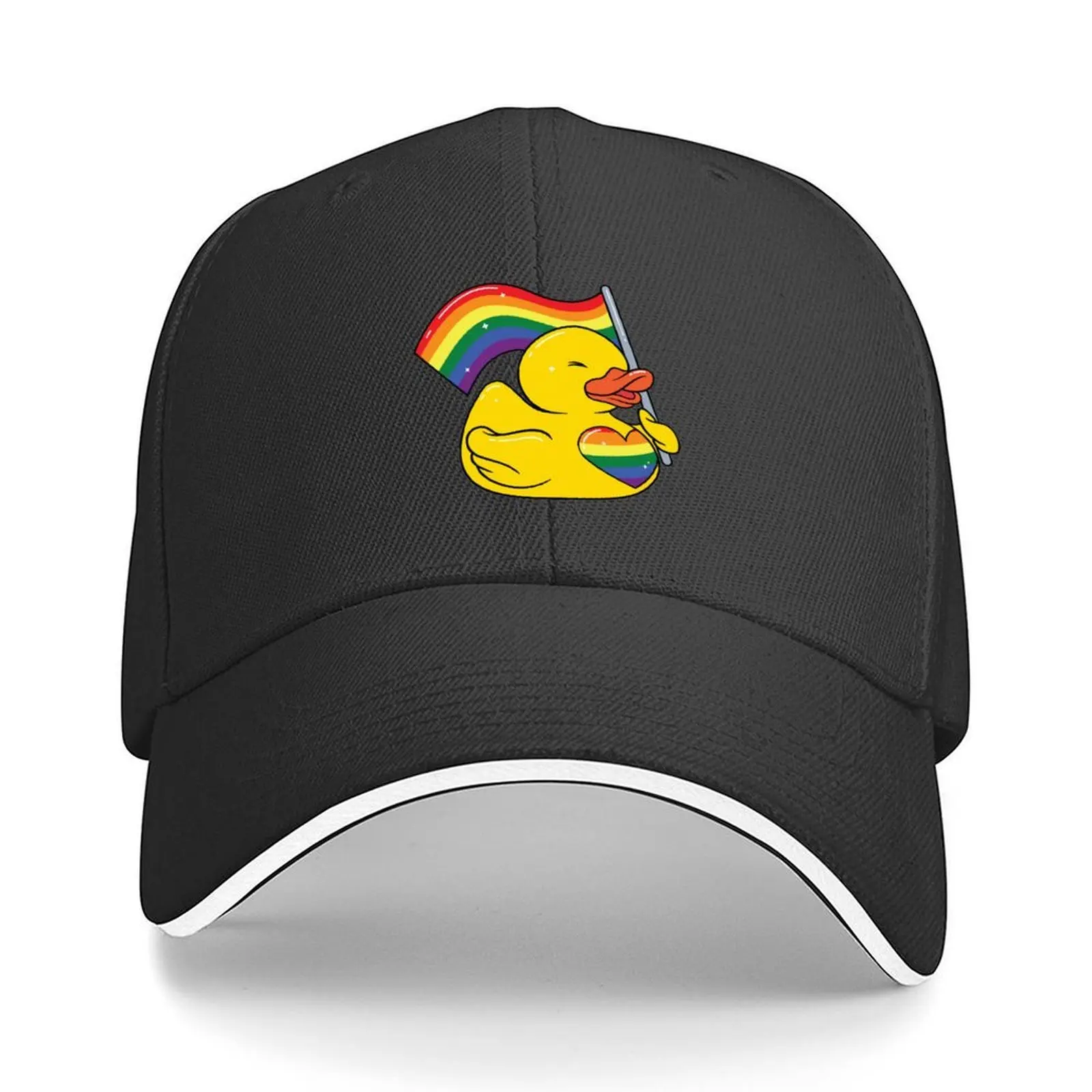 

Rubber Duck Holding Rainbow Flag Baseball Cap Custom Cap foam party Hat Sun Cap Anime Women's Golf Wear Men's