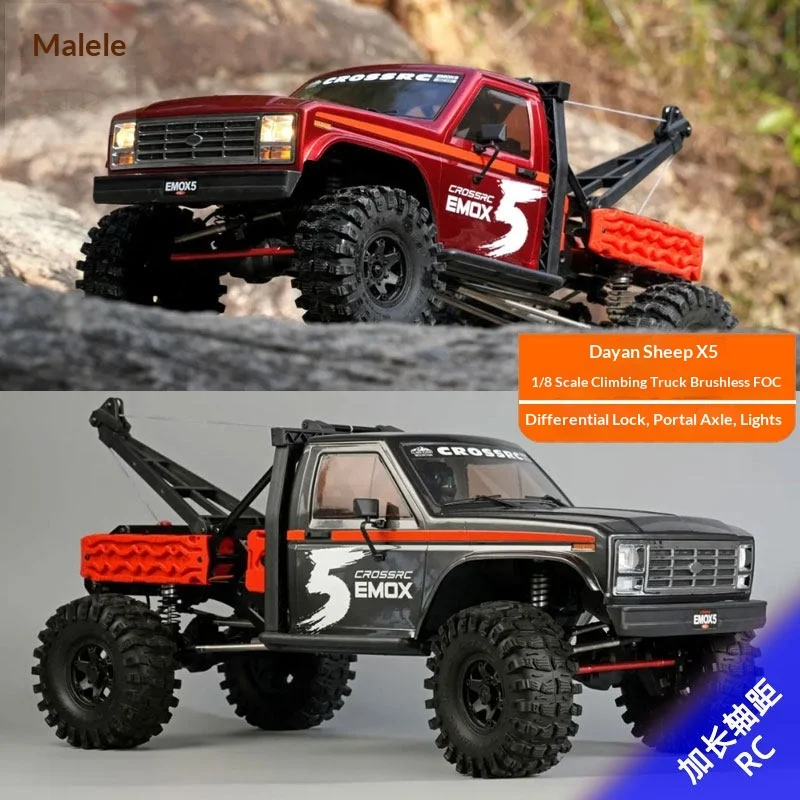 Remote EMO X5 1/8 Brushless FOC RC Rock Crawler Extended Wheelbase Rescue Off Road Truck With Diff Lock Portal Axle Light Kit