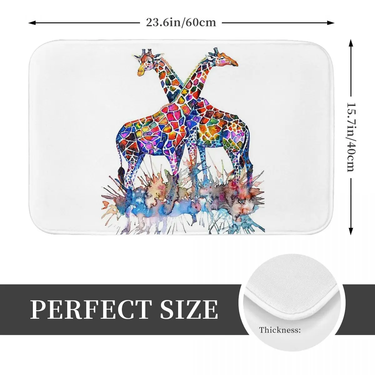 Giraffe Watercolor Art Pattern Non-slip Doormat Floor Mat Absorbent Mat Carpet Rug for Kitchen Entrance Home Balcony Footpad Mat