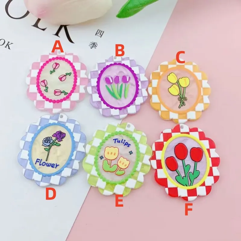Creative Yellow Tulip Embossed Acrylic Hook Earrings 6 Style Printed Acrylic Pendant Handmade DIY Jewelry Earrings Ornaments