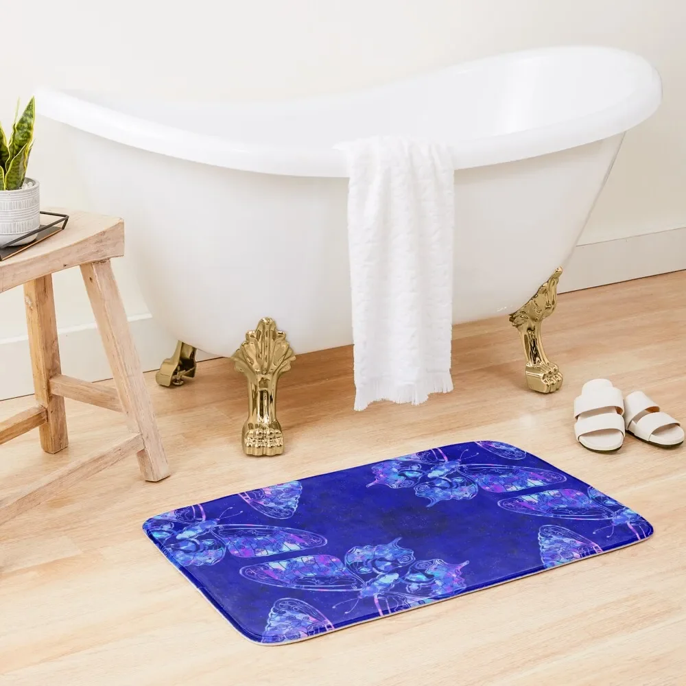 

SPACEDOGS: Butterfly Blue 2 Bath Mat Bath Room Acessories Carpet Bathroom Anti-Slip Bathtub Mat