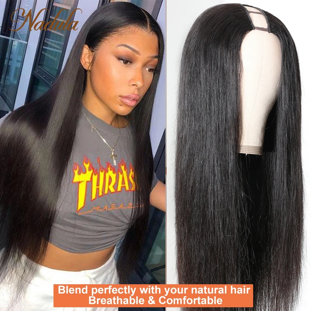 Nadula U Part Wig Natural Straight Human Hair Wigs Brazilian Straight Hair Wigs For Black Women 100% Human Hair Wig Easy & Quick