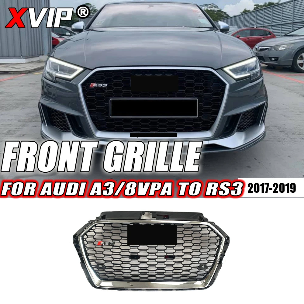 

XVIP RS3 Honeycomb Style Chrom Black Trim Grill For Audi A3 RS3 8VPA 2017-2019 Chrome Frame High Quality ABS Front Bumper Grille