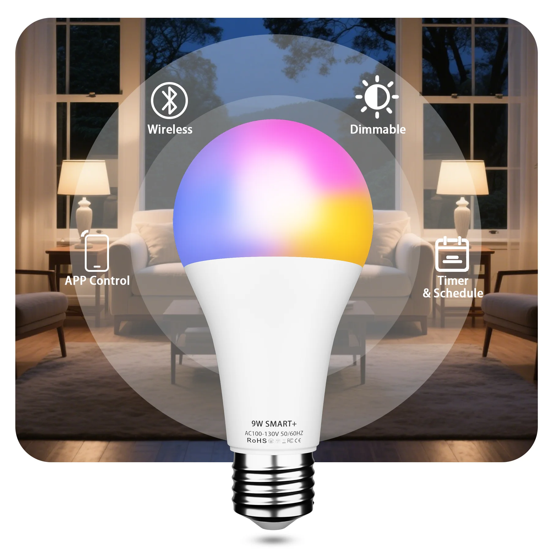 4pcs, Smart Bulbs, RGBCW LED Bulbs, Color Changing Dimmable Bulbs with App Control & Music Sync for Home Lighting.