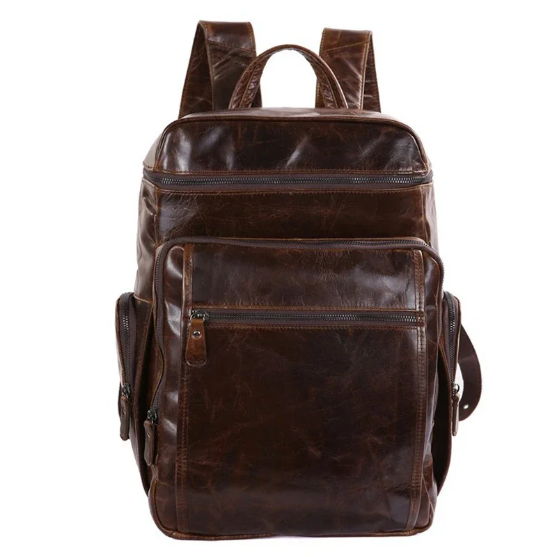 Fashion Genuine Leather Backpack Men School Backpack Bag Leather Men Backpack Large Rucksack School bag Bookbag male knapsack