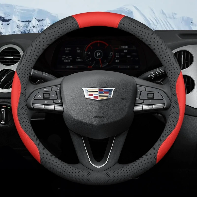 Luxury Sport Style Steering Cover For CADILLAC CT4 CT5 CT6 XT4 XT5 XT6 Lyriq  ATS XTS 15 Inch Anti Slip Breathable Car Styling