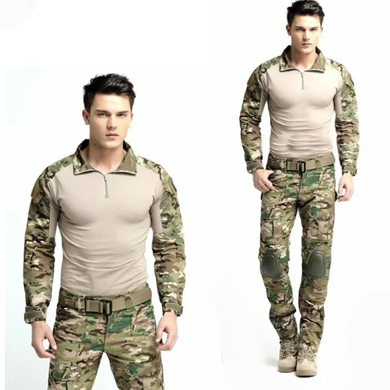 Hunting Uniform Camouflage Tactical Hiking Suit Airsoft War Game Clothing Shirt + Pants Elbow Knee Pads