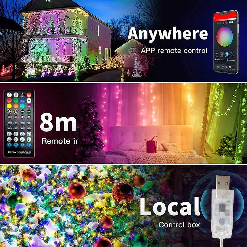 Smart LED String Lights APP Control 2-30M RGBIC Dreamcolor Fairy Light Festoon for Christmas Party Room Curtain Decor Garland
