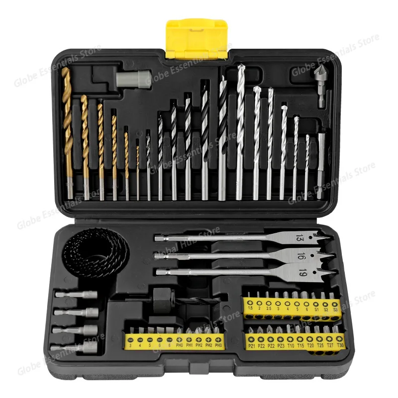 63PCS Household Multifunctional Cement Drill Bit Screwdriver Head Woodworking Hole Opener Wind Screwdriver Sleeve Tool Set