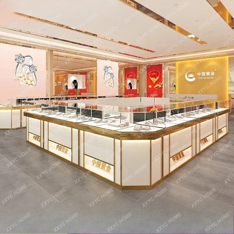 

LXJewelry display cabinets, baked paint, modern gold jewelry, stainless steel glass tables, jade and silver jewelry display