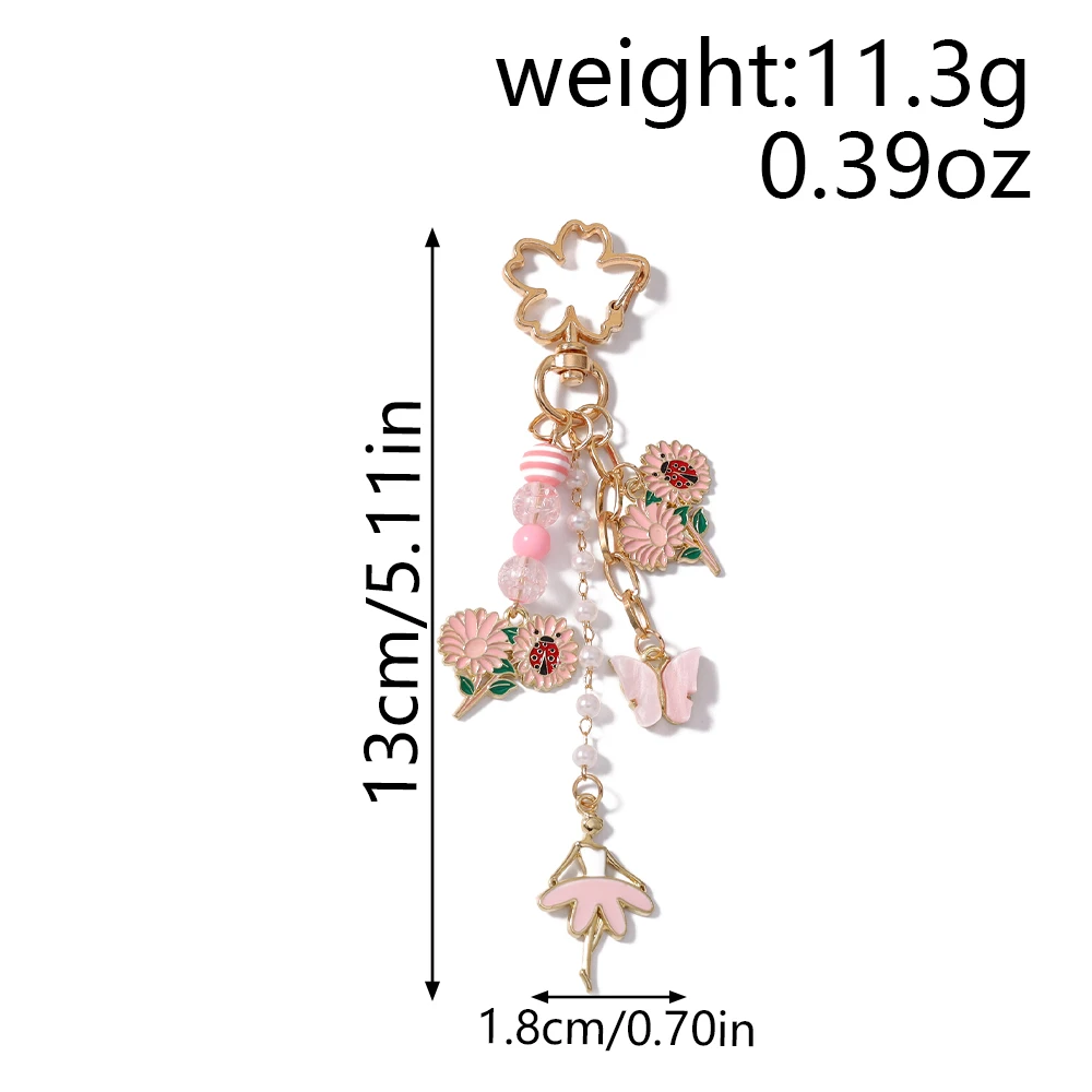 Aihua Niedlicher Y2K Blumen-Marienkäfer Schlüsselanhänger, Vergoldeter Blumen-Schlüsselring, Taschenanhänger für Damen, Handtaschen-Accessoire, Schmuckgeschenk – Detail 1