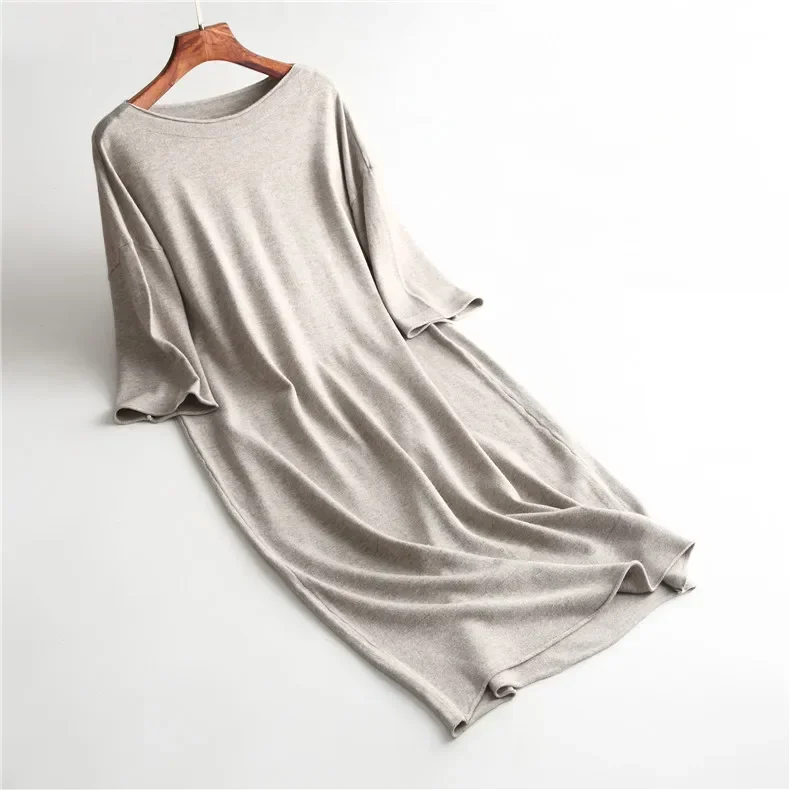 أزياء الخريف الشتاء المرأة محبوك فستان فضفاض المرأة حجم كبير شارع العليا س الرقبة المعصم كم تمتد Bodycon منتصف العجل اللباس