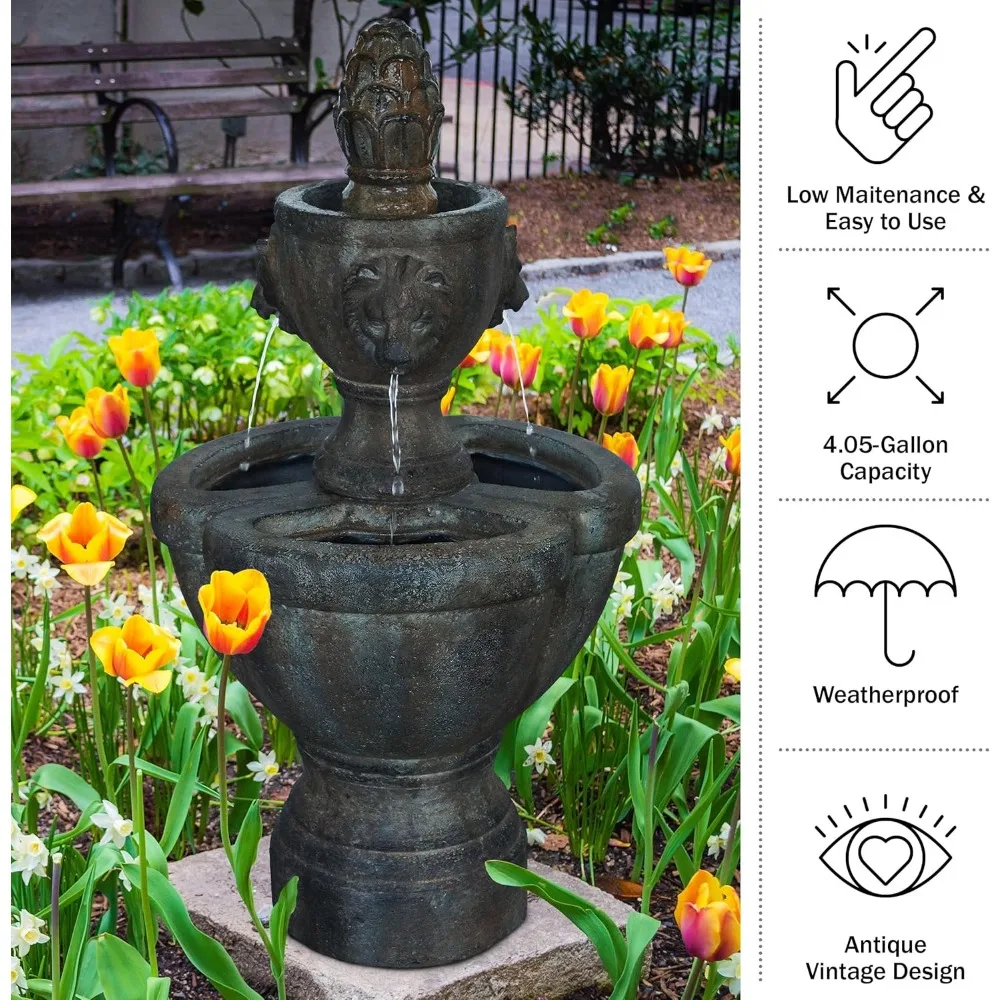 الأفضل - نافورة مياه حجر رأس الأسد 50-0005، بني سريع، توصيل مجاني #1