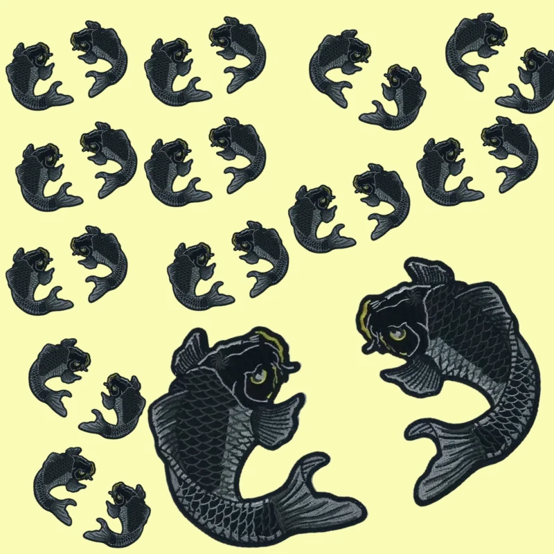 

Carp Grass Carp Herring Patches Clothing Cloth Sticker Exquisite Big BlackBed Sheet Quilt Cover Broken Embroidery DIY Custom