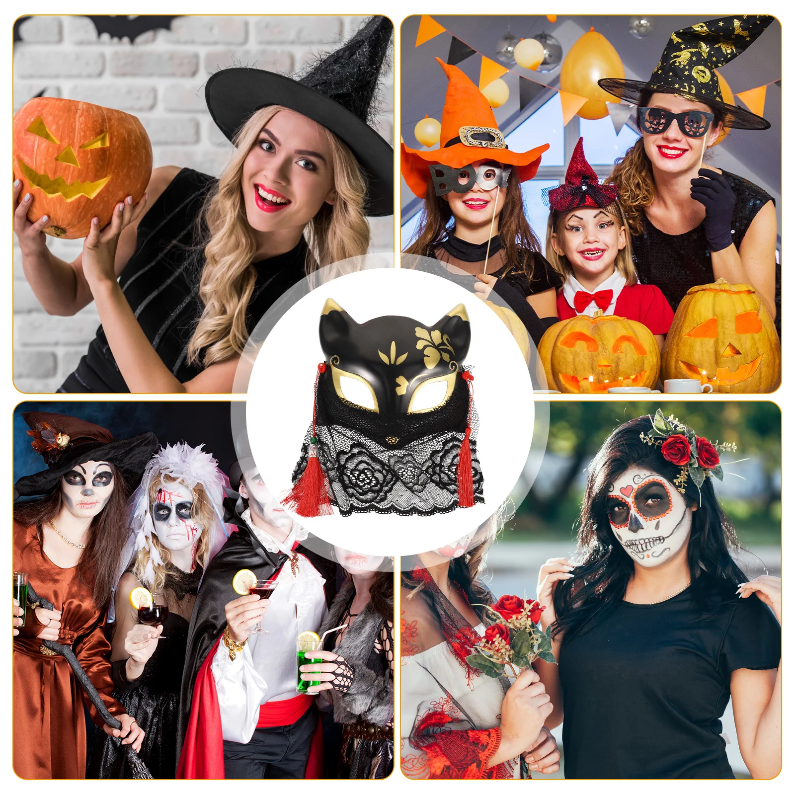 

Fox Mask Lace Half Facial Plastic Fabric Fox Design Creative Masquerade Halloween Cosplay Party Supplies Cosplay Mask