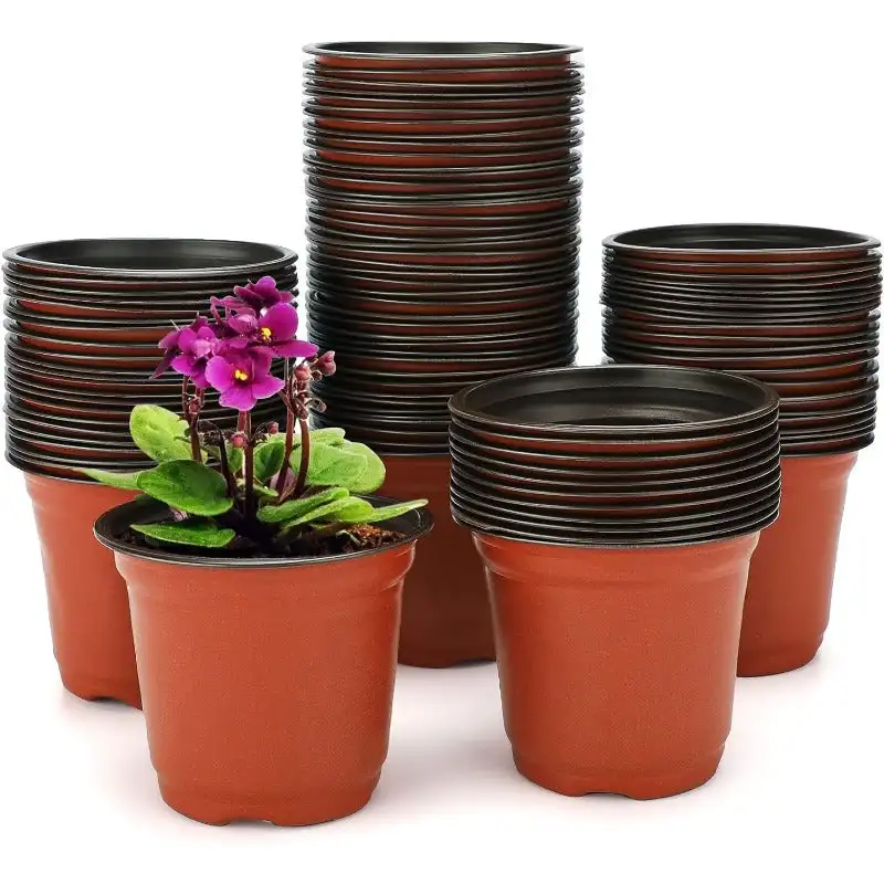 

100 Pcs 4" Plastic Plants Nursery Pot/Pots Seedlings Flower Plant Container Seed Starting Pots,4 Inch,Red