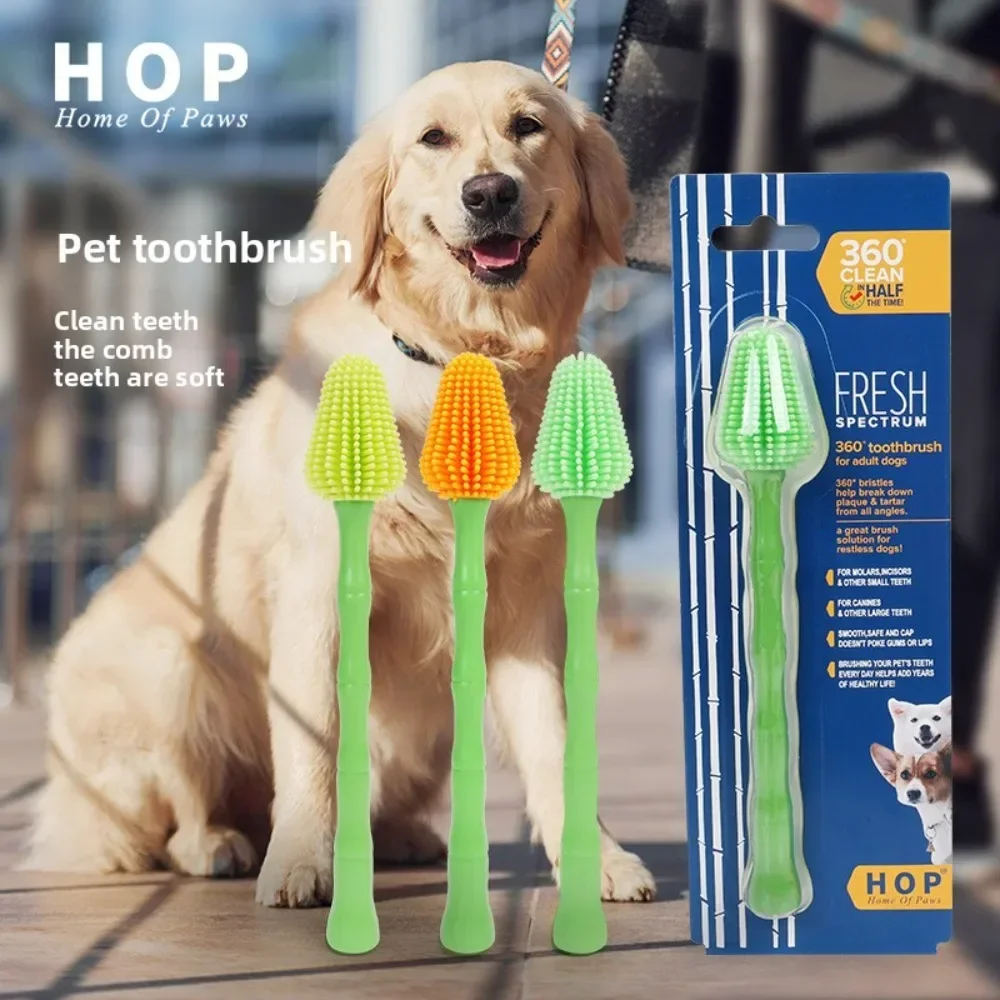 Pet Toothbrush Soft Silicone 360° No blind spots Toothbrush Cat Dog Bamboo Type Oral Cleaning Cat Dog Toothbrush Pet Supplies