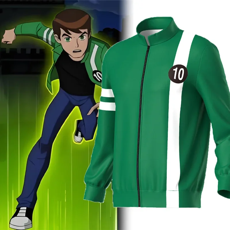 Новый аниме Ben10 Alien Force Ben Tennyson Косплей Унисекс Толстовка Куртка Толстовки Пальто на молнии Повседневная униформа Одежда на Хэллоуин