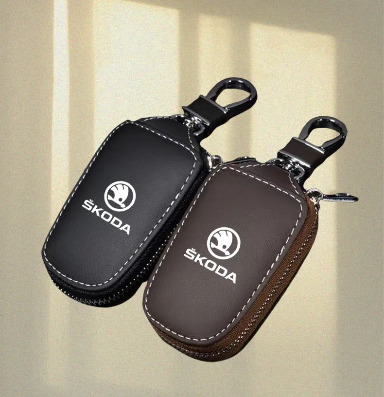 

Leather Car Key Case Cover for Skoda Superb A7 Kodiaq Octavia A8 2021 Leather Shell Fob Holder Keyless Accessories