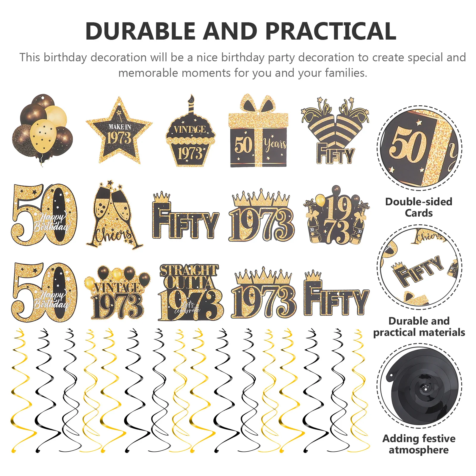 

1Set Birthday Party Hanging Swirls 50th Birthday Theme Double-Sided Paper Swirl Decor Ceiling Decorations Hanging Party Supplies