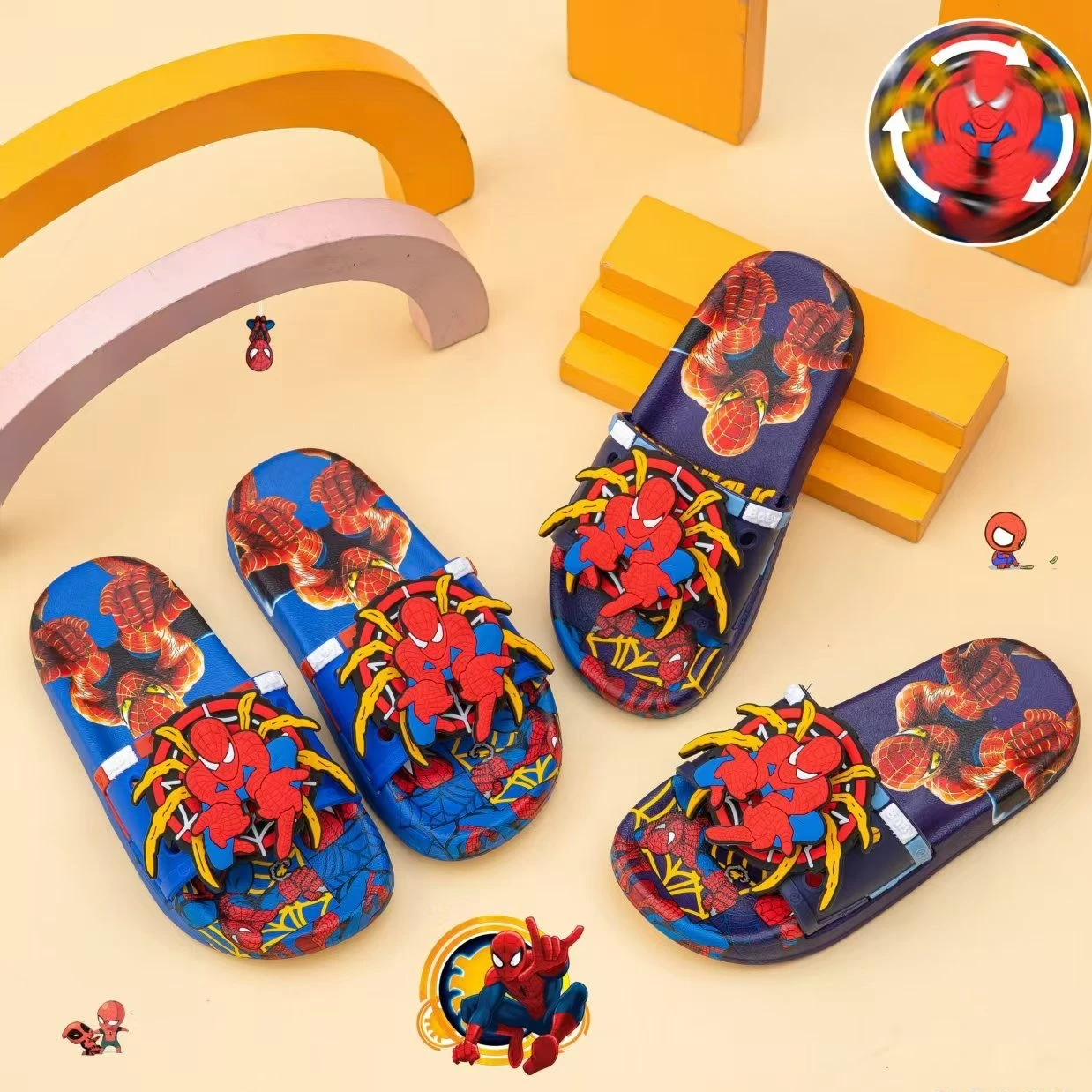

Marvel Kids'Slippers Cartoon Spider-Man PVC Summer Flat Shoes For Boys Anti-slip Thick Bottom Home Slipper Dark Blue Size 26-35