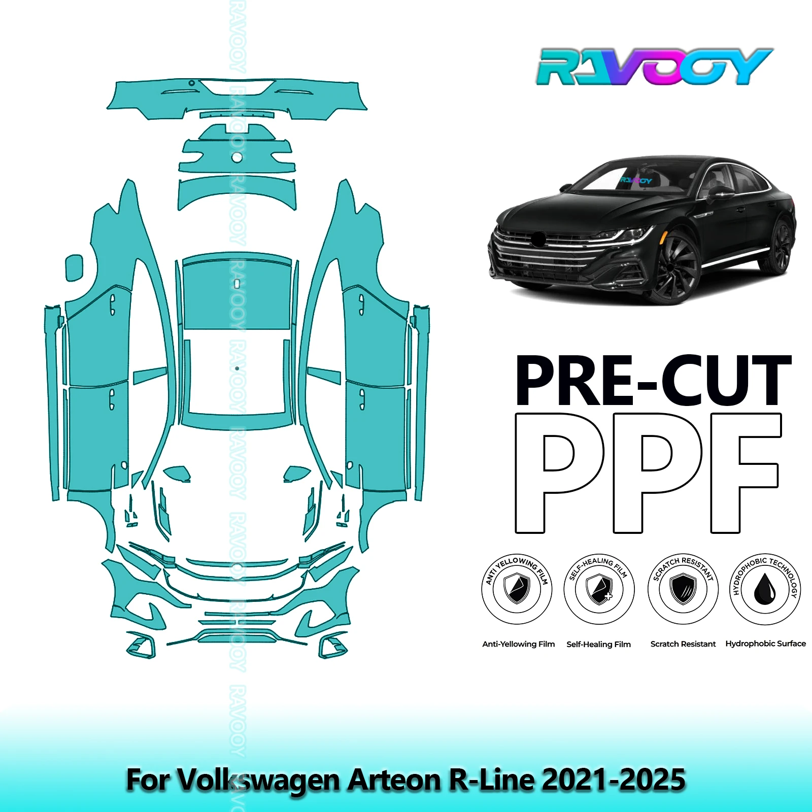 RAVOOY 8.5Mil Custom-Fit Precut TPU PPF Full Vehicle Clear Bra Stone Guard EU UK For Volkswagen Arteon R-Line 2021-2026