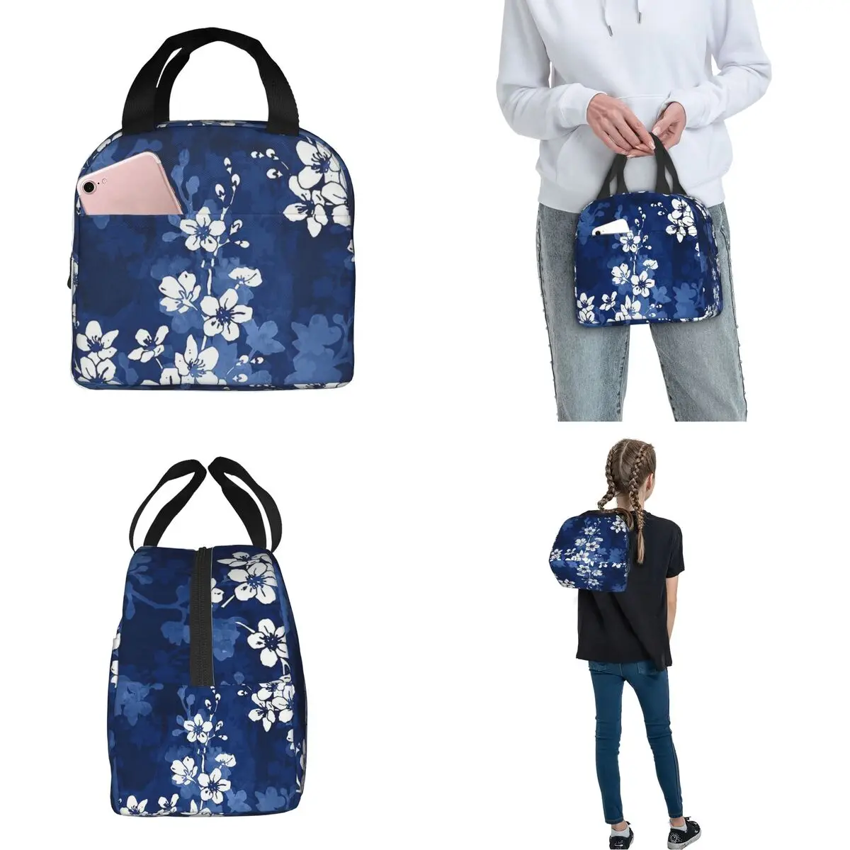 Bolsa de almuerzo con aislamiento Sakura Blossom In Deep Blue, bolsa térmica, contenedor de comida, caja de almuerzo sakura, bolsas de almacenamiento de alimentos, Picnic de trabajo