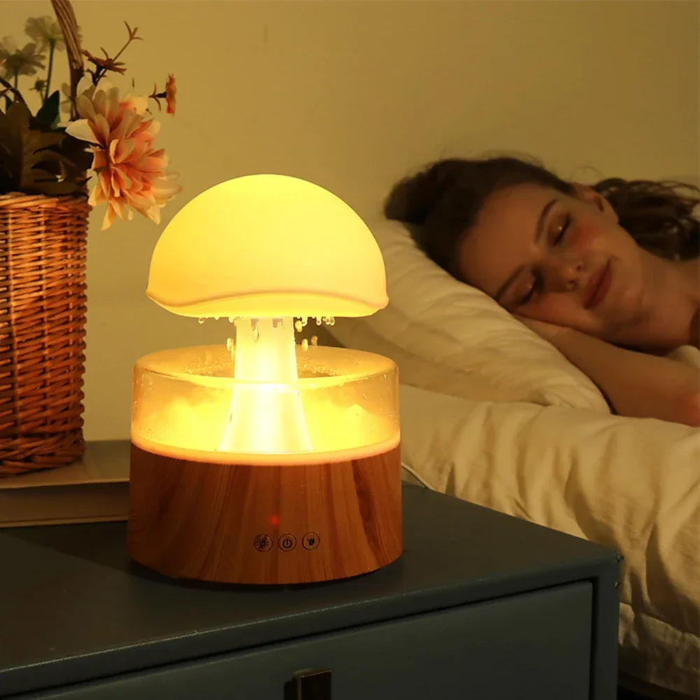 

Mushroom Cloud Rain Humidifier Relaxing Raindrop Aromatherapy Machine Ultrasonic Atomization Humidification Colorful Night Light