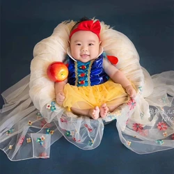 Neugeborene Fotografie Kleidung Schnee kleid Stirnband weiß 2 teile/satz Säugling Schießen Requisite Zubehör Studio Baby Mädchen Foto Kostüm