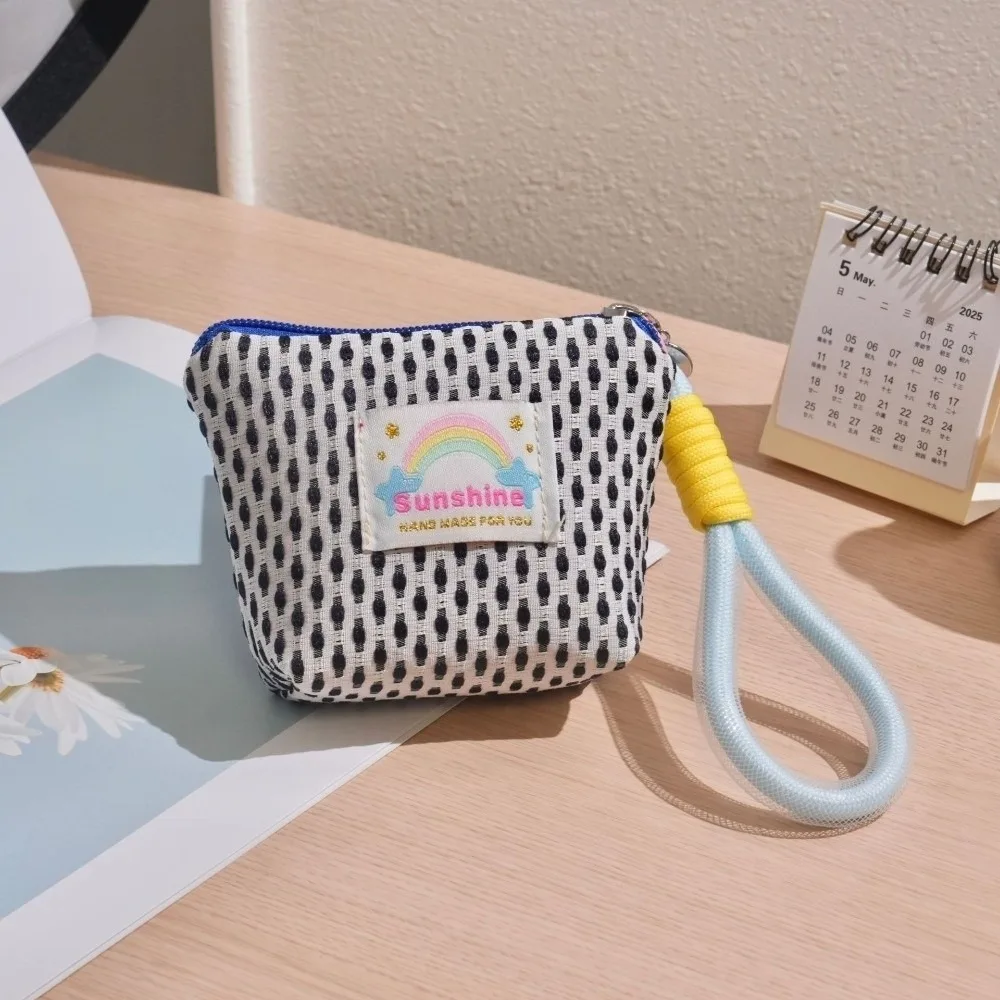 Polyester Coin Purse Dopamine Color with Zipper Cosmetic Bag Large Capacity with Handle Mesh Makeup Bag Multi-Purpose Use