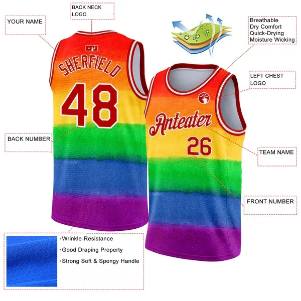 Custom Red White 3D Pattern Design Rainbow For Pride Month Love Is Love LGBT Authentic Basketball Jersey