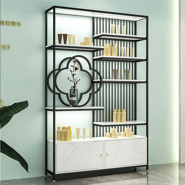 Beauty salon skin care product display shelf Luxury cosmetics display cabinet with light Simple nail salon display shelf
