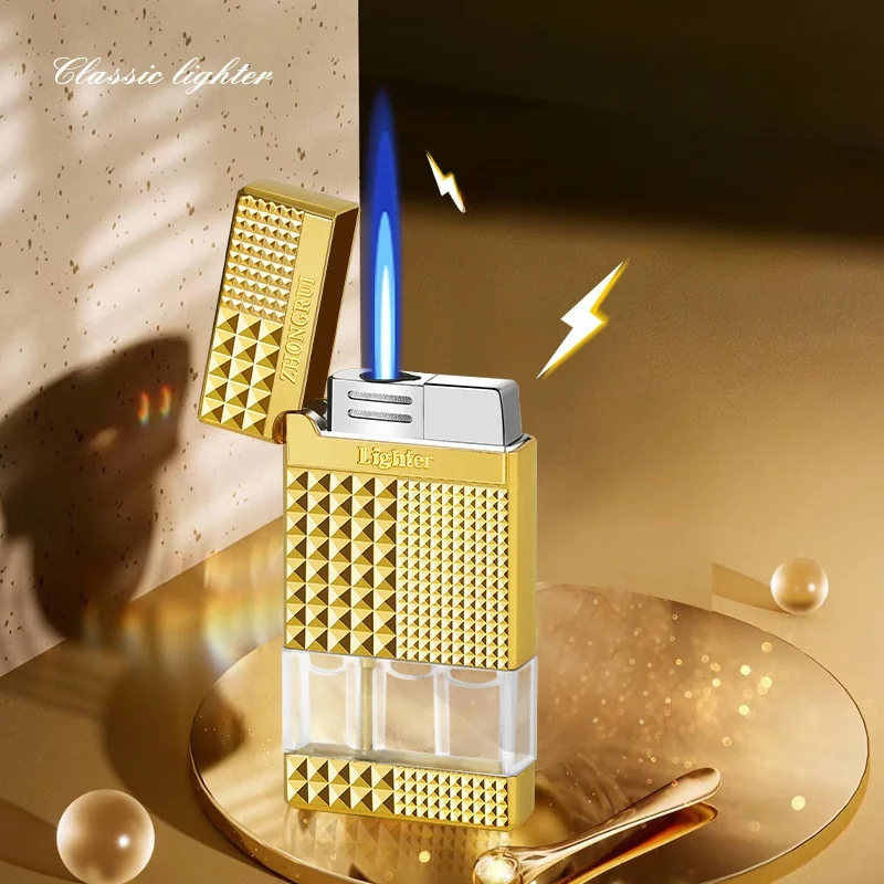 

Metal Steel Sound Colored Light Inflatable Lighter Transparent Air Window Windproof Jet Flame Lighter Men's Smoking Gift