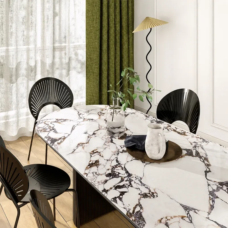 Retro Black Dining Table with Rock Slab Top and Solid Wood Base Compact Design for Small Apartments Modern Home Furniture