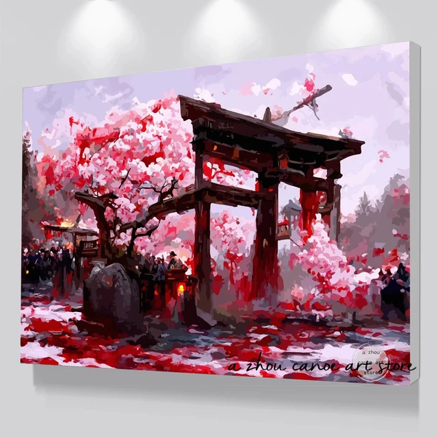 Sakura wall sale art | Japanese Sakura painting | Bonsai Sakura watercolor | Orange Cherry blossom tree | Cherry blossom wall art | Bonsai art