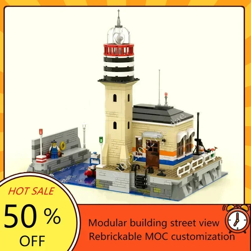 1230 pçs estação de farol modular moc blocos de construção personalizados vista rua arquitetura quebra-cabeça diy brinquedo educativo presente criativo