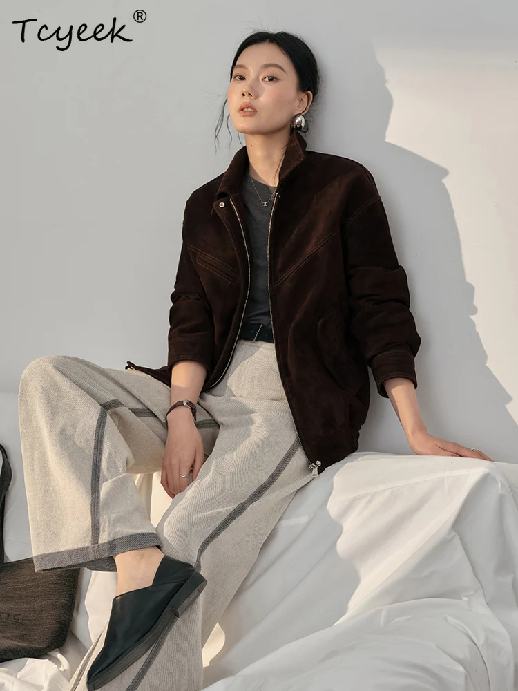 Tcyeek Real Sheepskin Spring Autumn Trendy Lapel Solid Color Women's Genuine Leather Jacket Jaqueta De Couro Legítimo Feminina